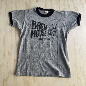 Vintage 80s Russell Athletic Brew House Latrobe PA Ringer Shirt Mens Small Tee
